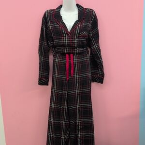Victoria Secret Flannel Long Pajama Set Large Black Red Yd Plaid